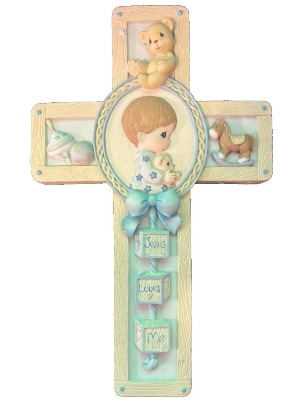 Vintage 1999 Precious Moments #701106 "Jesus Loves Me" Wall Cross Praying Boy
